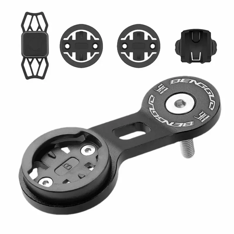 BENGGUO BG-2118 Bicycle Computer Aluminum Alloy Extension Bracket with Silicone Phone Holder - Black - 1