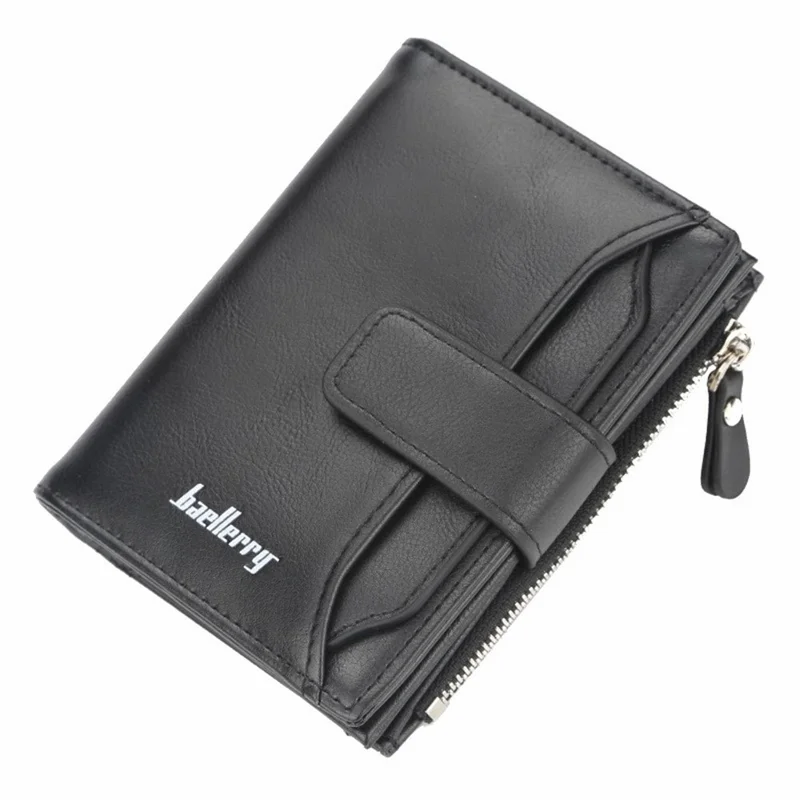 BAELLERRY D3218 PU Leather Men Zipper Coin Purse ID Credit Card Driver License Holder Short Wallet - Black - 1
