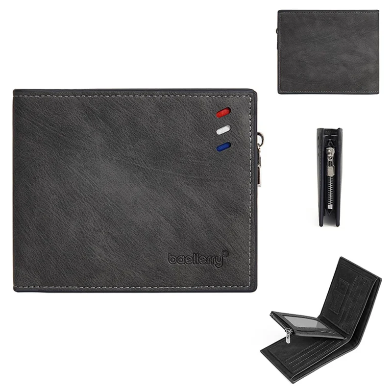 BAELLERRY D3074 Business Men Short Wallet PU Leather Cards Cash Coins Storage Bag - Black / Horizontal - 1