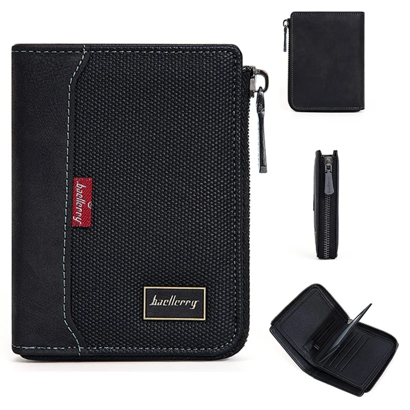 BAELLERRY D3047 Business Men Short Wallet RFID Blocking PU Leather Zipper Purse - Black - 1