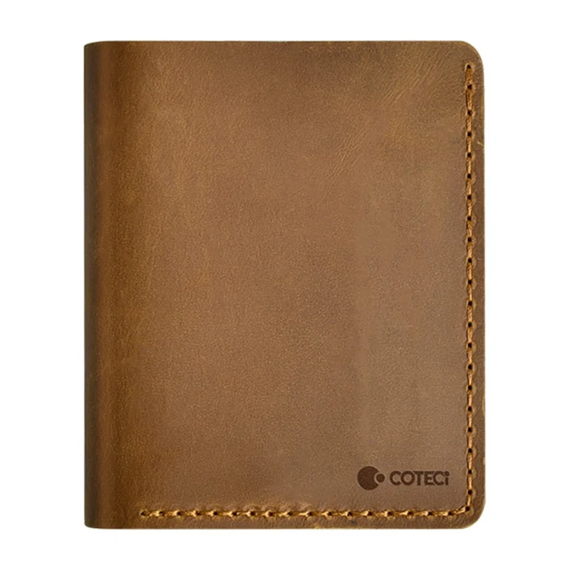 COTECI 14067 Genuine Cow Leather Vertical Wallet Card Holder Small Purse, 11.5x9.4cm - Brown - 1