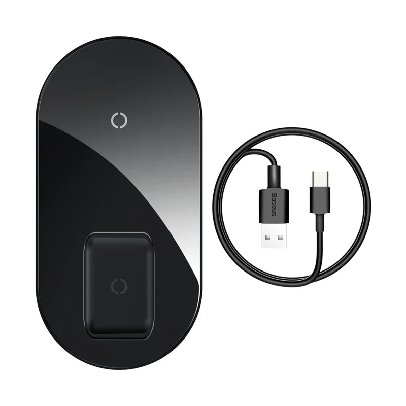 BASEUS Simple 2-IN-1 Wireless Charger Pro Version + Type-C Charing Cable - Black - 1