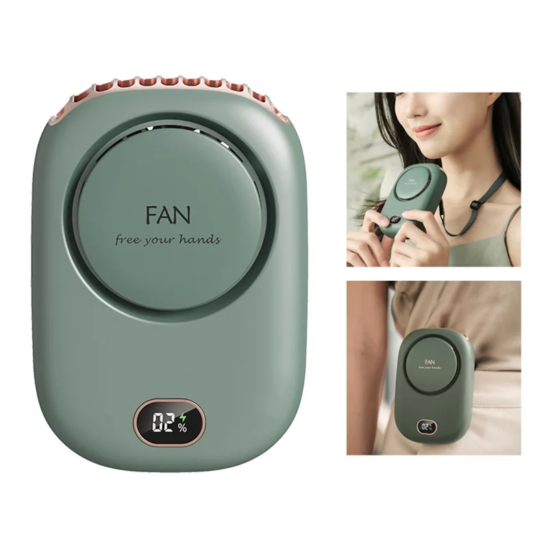 DQ203 Portable Hands-free Neck Hanging Desktop Fan with Digital Display - Green - 1