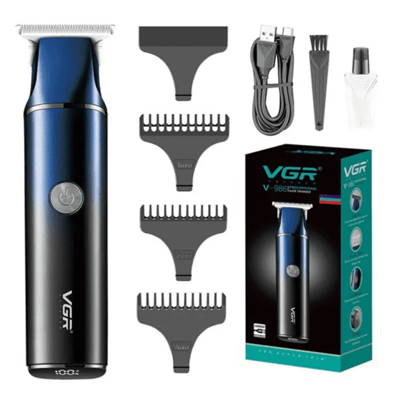 VGR V-986 Digital Display Professional Hair Clipper USB Rechargeable Cordless Hair Trimmer for Home / Salon - Blue - 1