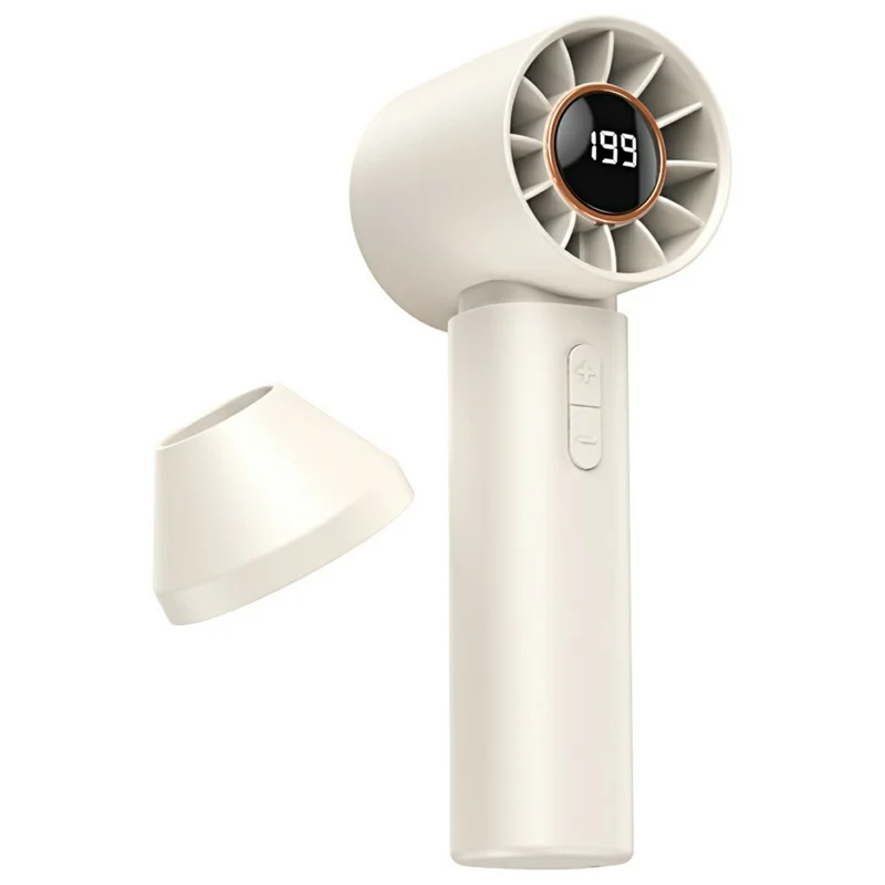 Mini Digital Display Handheld Fan 199-Speed Levels Brushless Motor Type-C Charging Portable Cooling Fan with Air Nozzle - Beige - 1