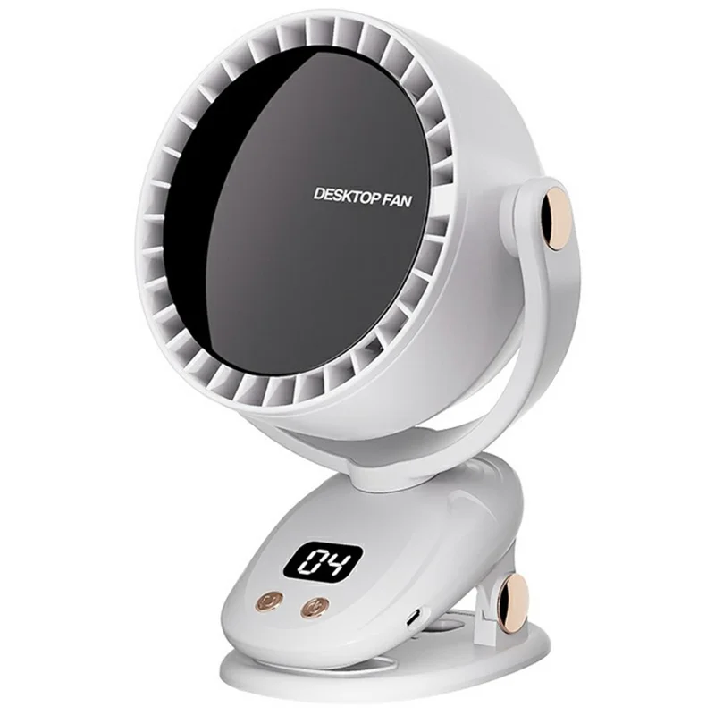 6 Gears Adjustable Clip On Bladeless Fan Rechargeable Desktop Fan ( Built In 3600mAh Battery ) - Milky White - 1
