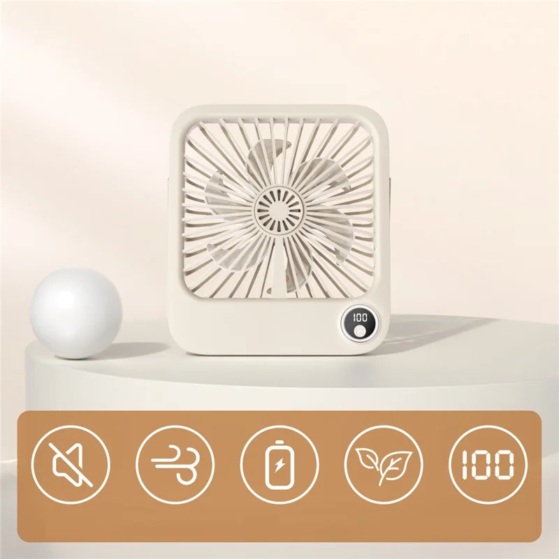 W30 2000mAh Portable Desk Fan Ultra Thin Wall Mount 5 Speed Digital Display Personal Fan - Beige - 1