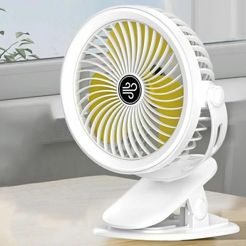F006 Clip On Desk Fan with Night Light 3 Speeds Adjustable Portable Hanging Fan for Camping Office - White - 1
