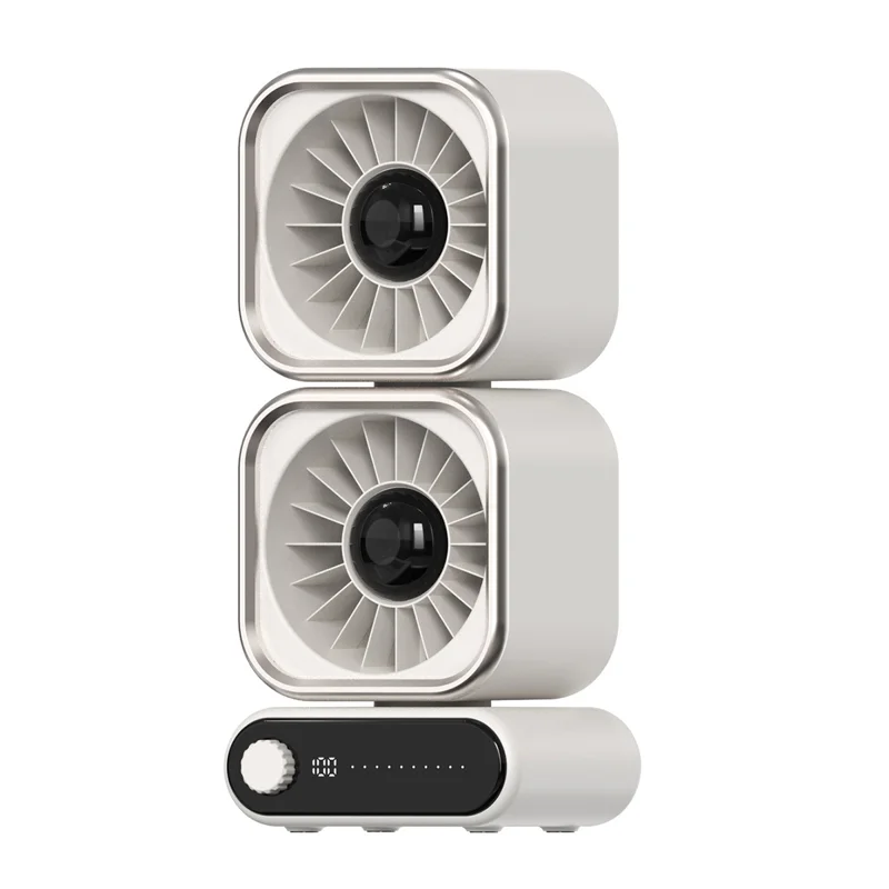 Dual Head 360 Degree Oscillating Desktop Fan 100-Level Stepless Speed Rechargeable Air Circulation Fan - Beige - 1