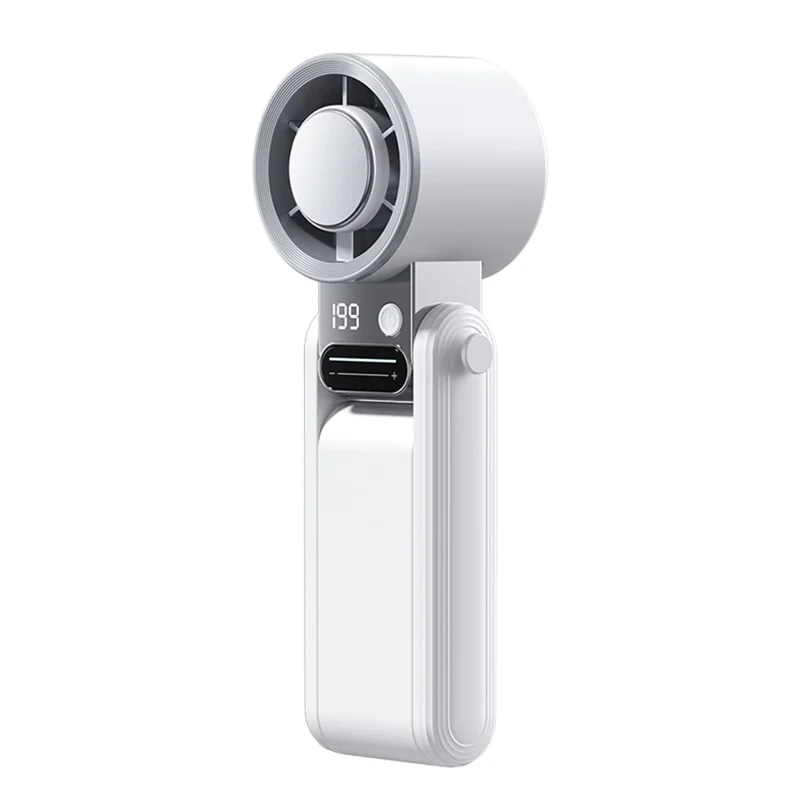 Y38 Foldable Handheld Fan 3000mAh Semiconductor Ice Cooling 199-Speed LED Digital Display Mini Fan for Outdoor - White - 1