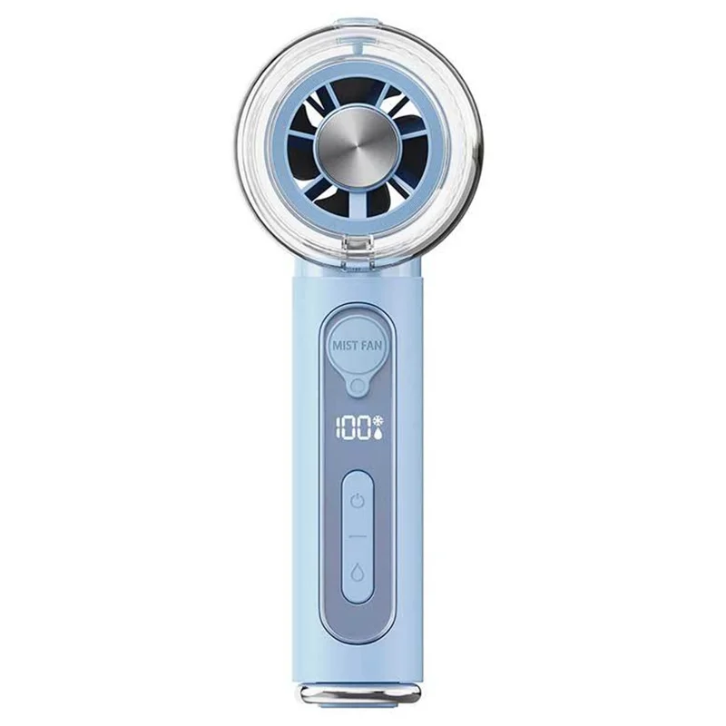 Y72 Portable Handheld Fan 3000mAh 5-Speed Smart Digital Display Ice Spray Mist Cooling Fan for Outdoor Camping Sports - Blue - 1