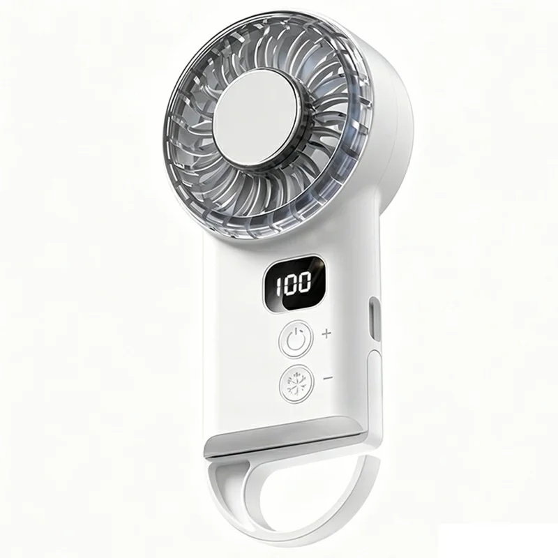 X33 Portable Handheld Fan Semiconductor Cooling 1800mAh LED Display Desktop Mini Fan with Hook - White - 1