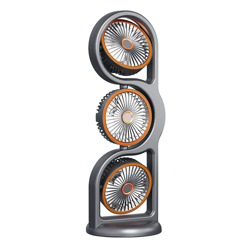 F17 3-Head Desktop Fan 5 Speeds Adjustable 360 Degree Oscillating Circulation Fan with LED Light - Grey - 1