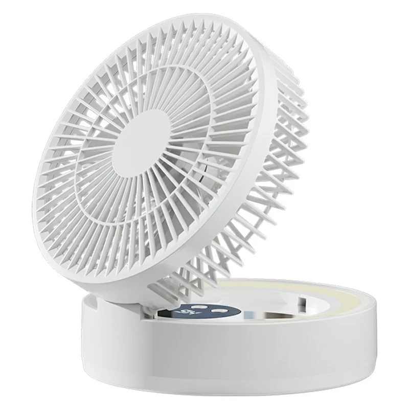 GX-01 Foldable Desk Circulating Fan 5-Speed 2400mAh USB Rechargeable Fan with LED Light Timer - White - 1
