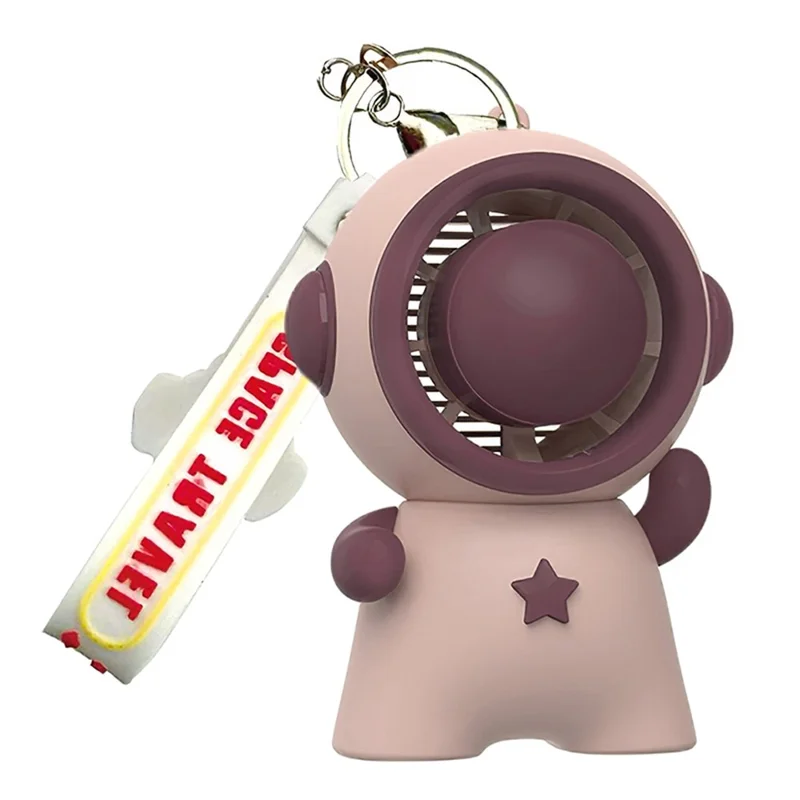 Astronaut Shape Small Fan 3 Gears Low Noise Portable Handheld Fan with Keychain - Pink - 1