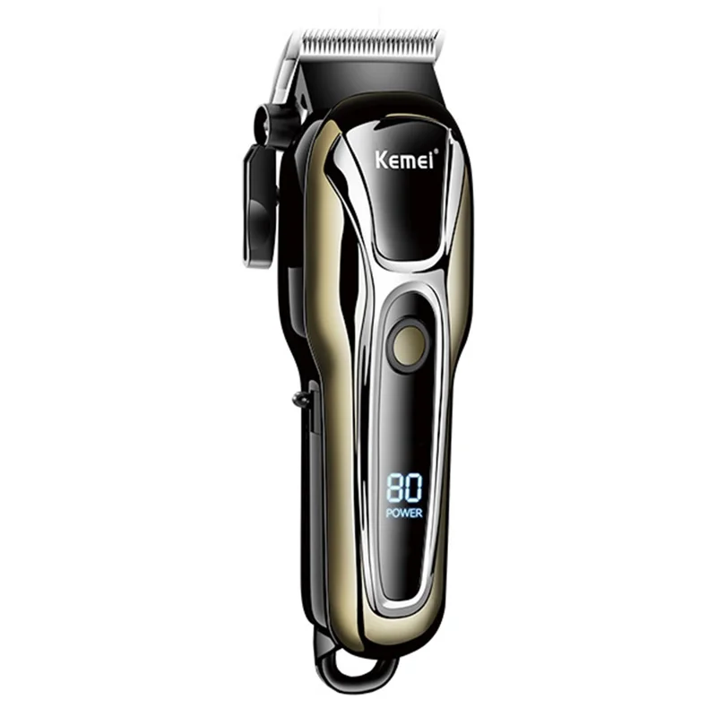 KEMEI KM-1990PG Portable High-Power Hair Trimmer LCD Digital Display Battery Powered Hair Clippers (with Oil Bottle) - Black - 1