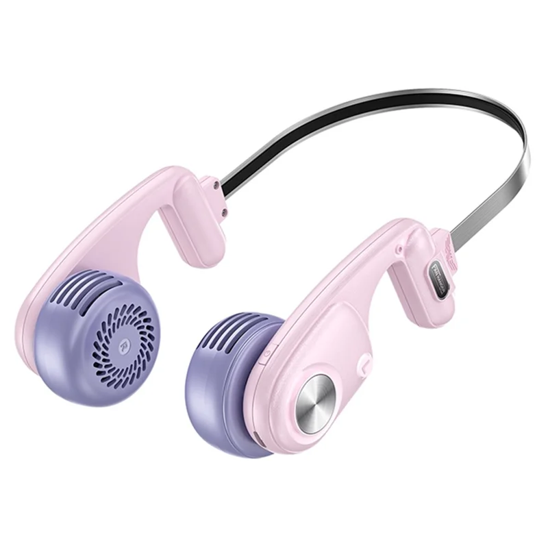 MF086 5 Speeds Adjustable Silent Summer Cooling Metal Neckband Hanging Fan - Pink+Purple - 1