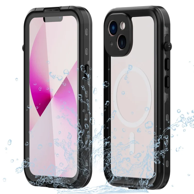 REDPEPPER Dot+ Series for iPhone 14 6.1 inch Compatible with MagSafe Wireless Charging Fall Proof Phone Cover IP68 Waterproof IP6X Dustproof Transparent Back Hybrid Phone Case - Black - 1