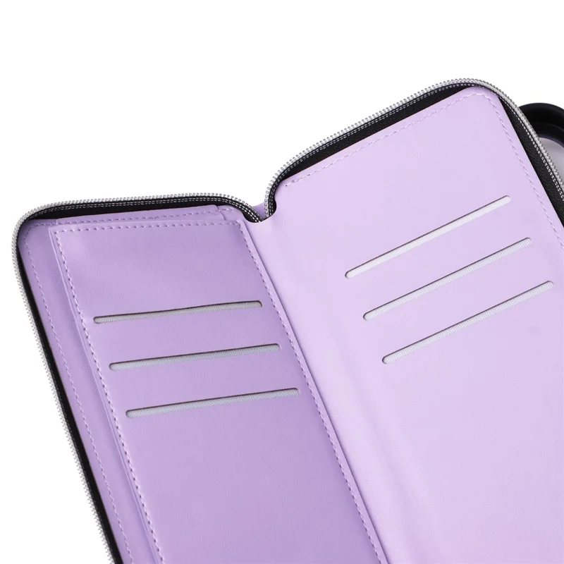 For iPhone 15 Plus / 14 Plus Case Wallet PU Leather Rhombus Stand Anti-Fall Phone Cover - Purple - 6