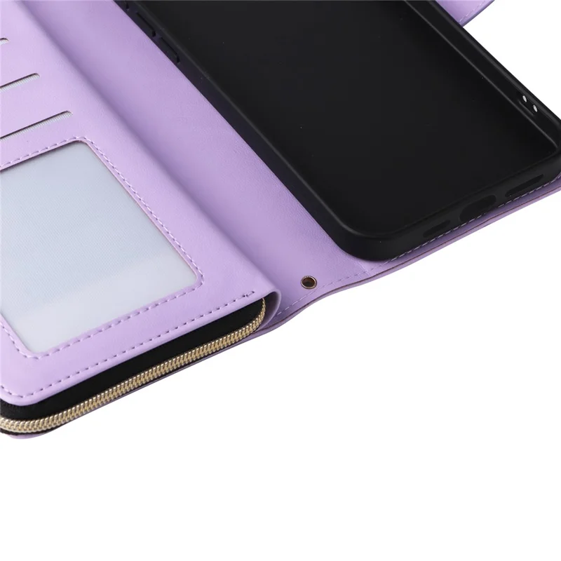 For iPhone 15 Plus / 14 Plus Case Wallet PU Leather Rhombus Stand Anti-Fall Phone Cover - Purple - 8
