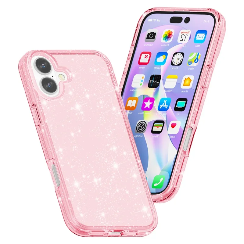 For iPhone 16 Plus Case Sparkly Glitter PC+TPU Phone Cover - Pink - 4
