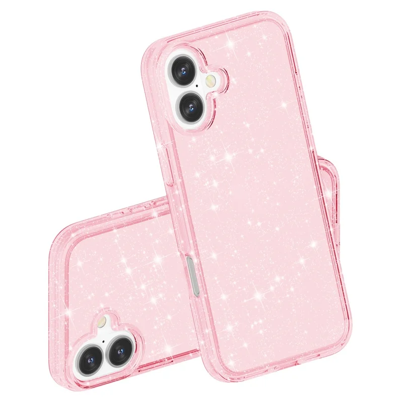 For iPhone 16 Plus Case Sparkly Glitter PC+TPU Phone Cover - Pink - 7