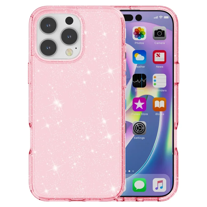 For iPhone 16 Pro Max Case Anti-Scratch PC+TPU Sparkly Glitter Phone Cover - Pink - 2