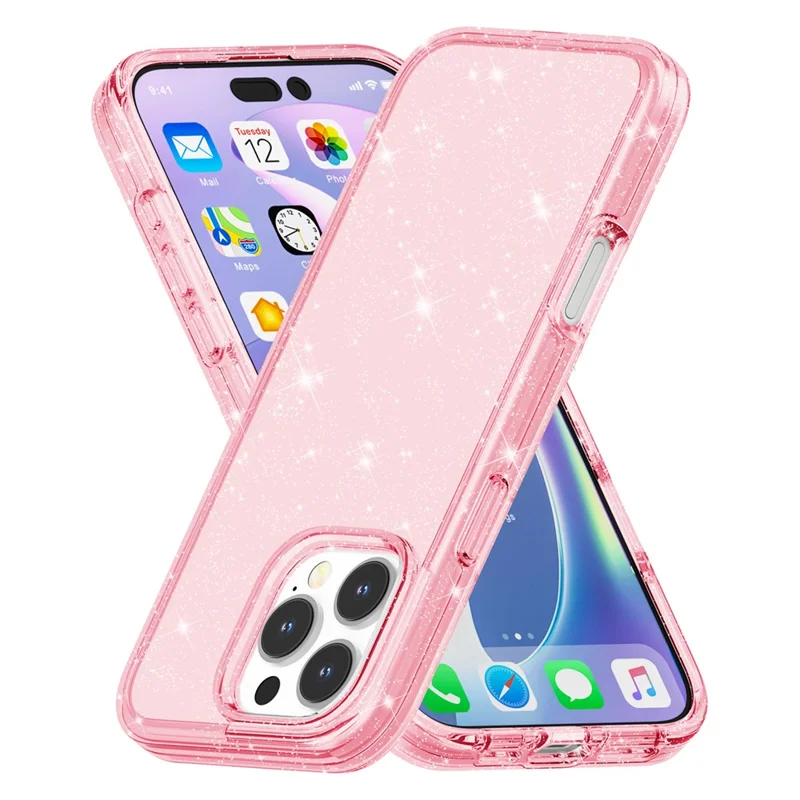 For iPhone 16 Pro Max Case Anti-Scratch PC+TPU Sparkly Glitter Phone Cover - Pink - 5
