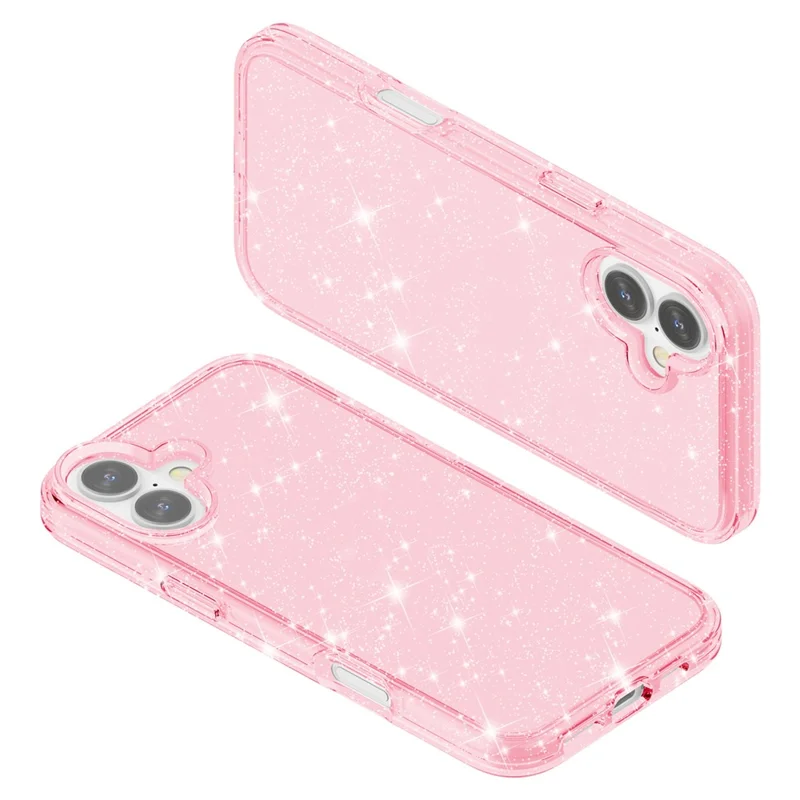 For iPhone 16 Case Sparkly Glitter TPU Frame PC Back Hybrid Phone Cover - Pink - 6