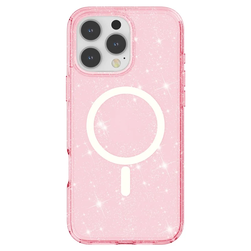 For iPhone 16 Pro Magnetic Case Compatible with MagSafe PC+TPU Glitter Phone Cover - Pink - 2