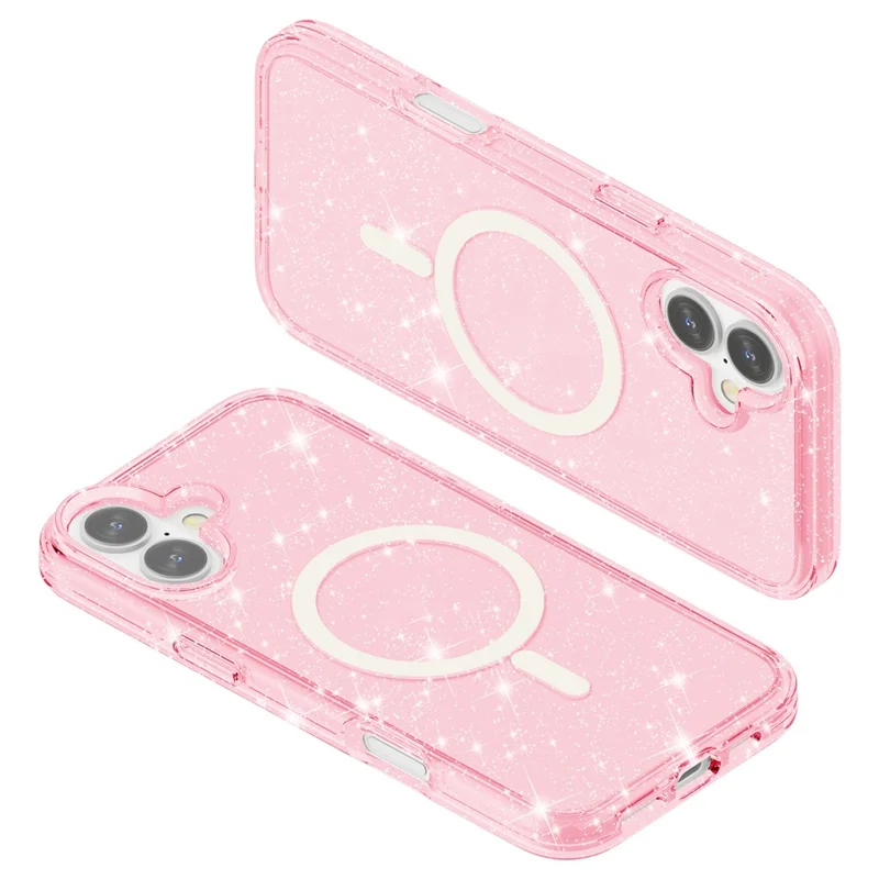 For iPhone 16 Case Compatible with MagSafe Sparkly Glitter PC+TPU Phone Cover - Pink - 5