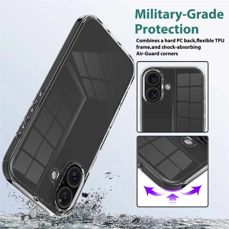 For iPhone 16 Plus Case Crystal Transparent Acrylic + TPU Phone Cover - 5