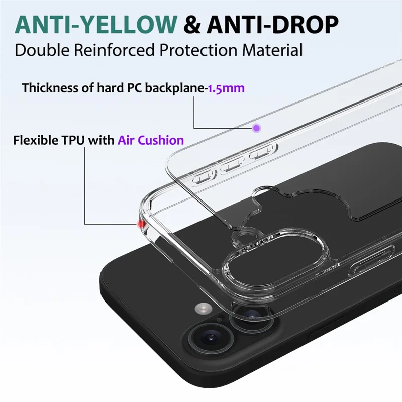 For iPhone 16 Plus Case Crystal Transparent Acrylic + TPU Phone Cover - 6