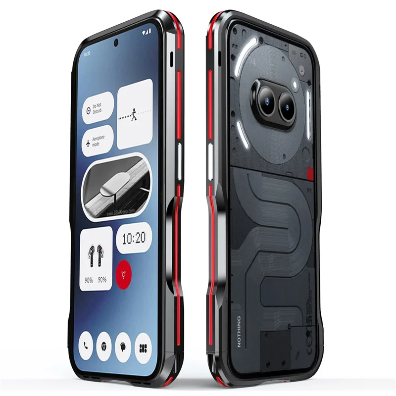 LUPHIE For Nothing Phone (2a) Plus / Phone (2a) Case Metal Bumper Frame Shock Absorbent - Black / Red - 1