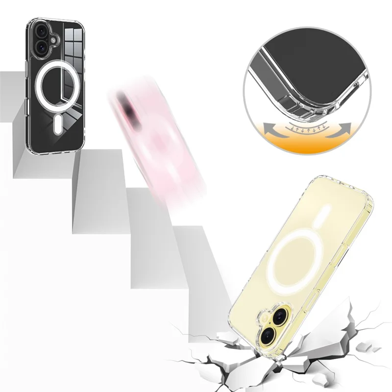 For iPhone 16 Clear Case Compatible with MagSafe TPU+Acrylic Phone Cover - 7