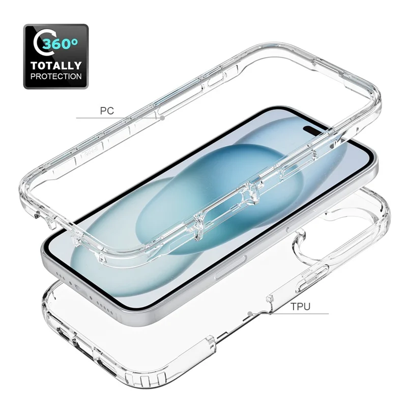 For iPhone 16 Case TPU+PC 2-in-1 Drop-Proof Clear Phone Cover - 2