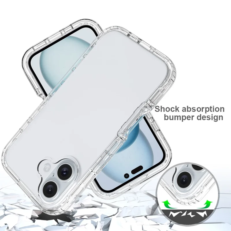 For iPhone 16 Case TPU+PC 2-in-1 Drop-Proof Clear Phone Cover - 5