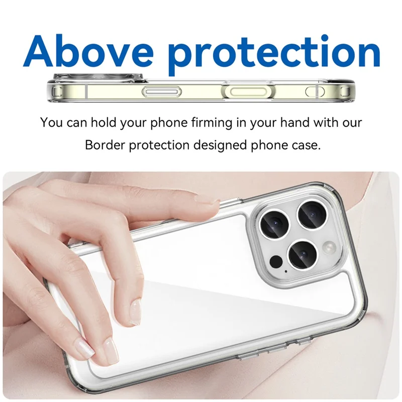 For iPhone 16 Pro Clear Case TPU + Acrylic Back Cover (Big Rear Lens Hole) - 3