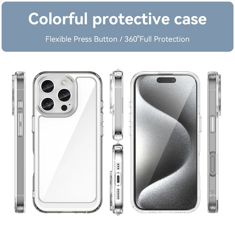 For iPhone 16 Pro Clear Case TPU + Acrylic Back Cover (Big Rear Lens Hole) - 8