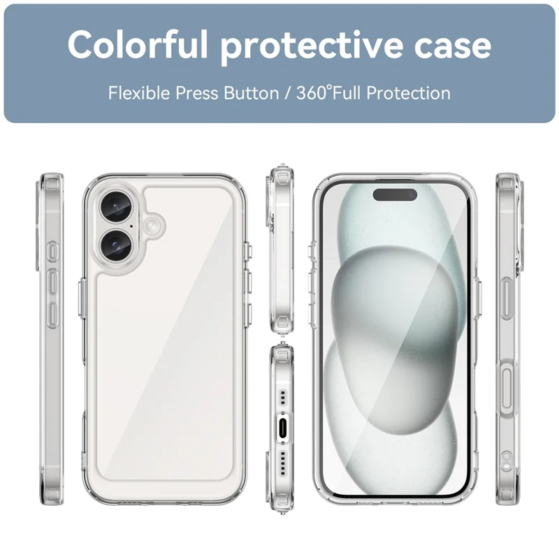 For iPhone 16 Clear Case TPU + Acrylic Slim Phone Cover (Big Rear Lens Hole) - 8