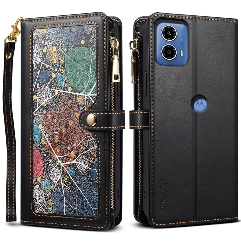 ESEBLE Galaxy Series For Motorola Moto G24 Power Case Leather Phone Cover with Purse Card Holder RFID Blocking - Black - 1