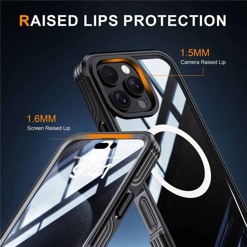 For iPhone 16 Pro Magnetic Case PC + TPU Full Protection Phone Cover with Screen Film - Black / Grey - 3