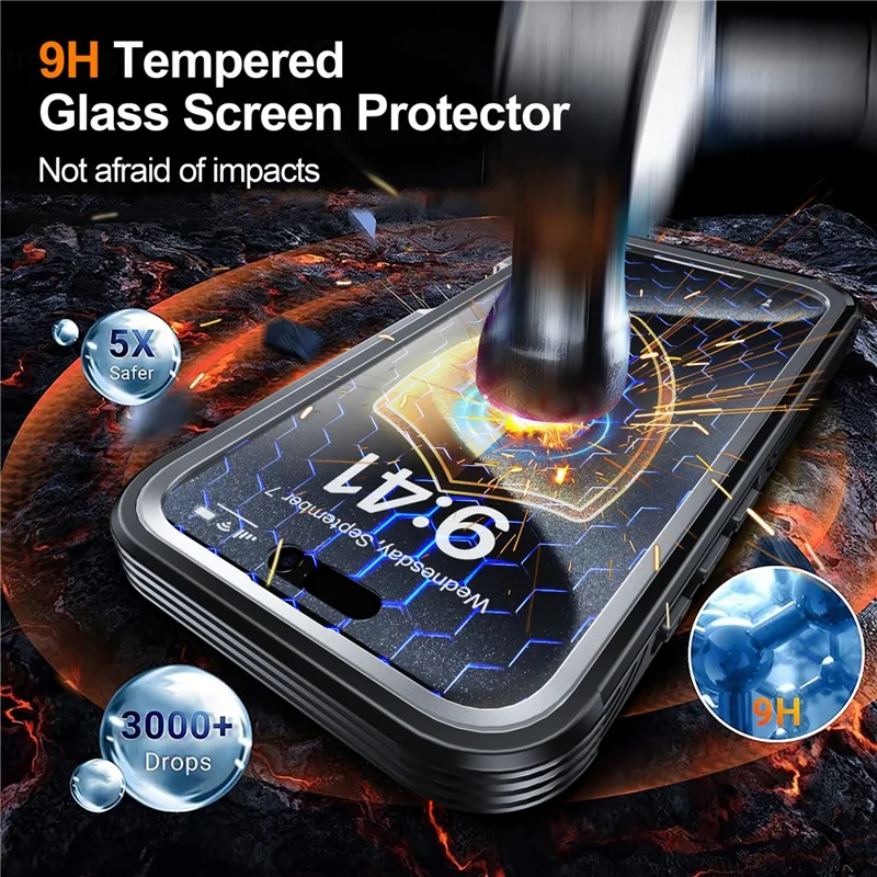 For iPhone 16 Pro Magnetic Case PC + TPU Full Protection Phone Cover with Screen Film - Black / Grey - 5