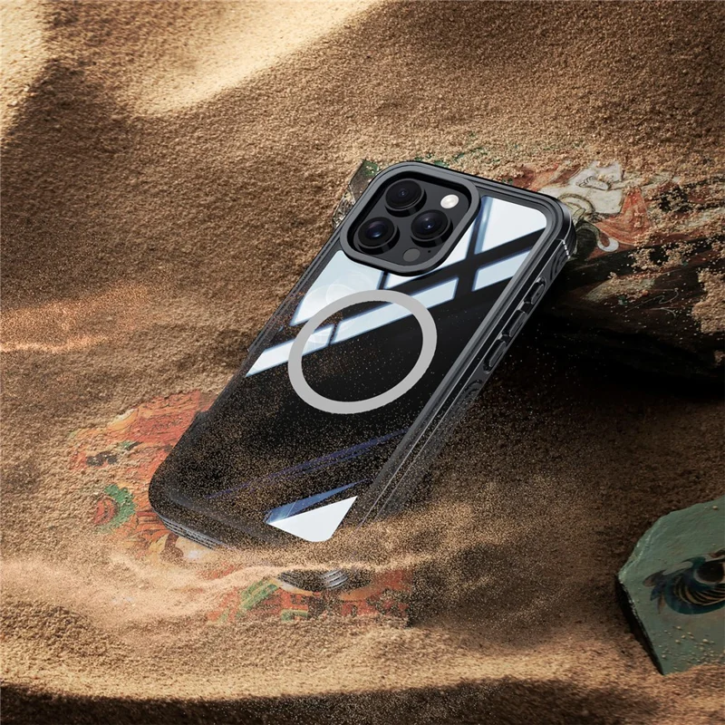 For iPhone 16 Pro Magnetic Case PC + TPU Full Protection Phone Cover with Screen Film - Black / Grey - 7