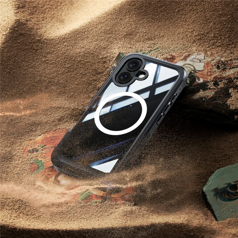 For iPhone 16 Plus Magnetic Case with Screen Film Full Protection PC + TPU Phone Cover - Black / Grey - 7
