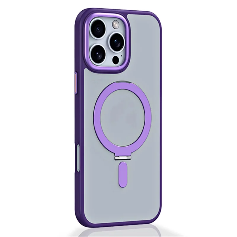 For iPhone 16 Pro Magnetic Case Anti-Drop TPU+Acrylic Kickstand Phone Cover - Purple - 2