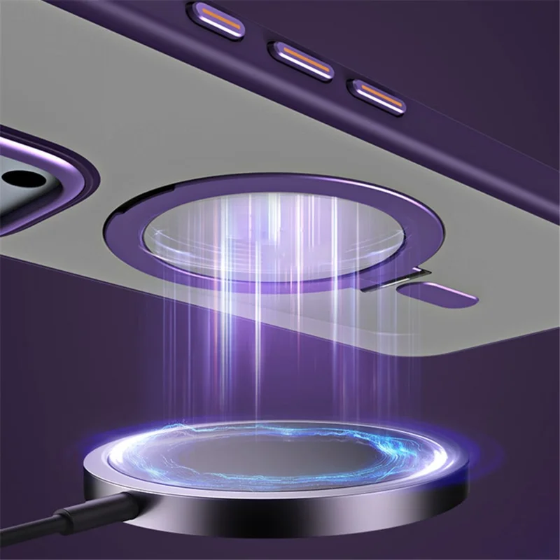 For iPhone 16 Pro Magnetic Case Anti-Drop TPU+Acrylic Kickstand Phone Cover - Purple - 7
