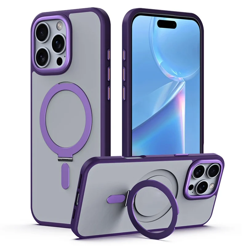 For iPhone 16 Pro Max Case Compatible with MagSafe TPU+Acrylic Kickstand Phone Cover - Purple - 1