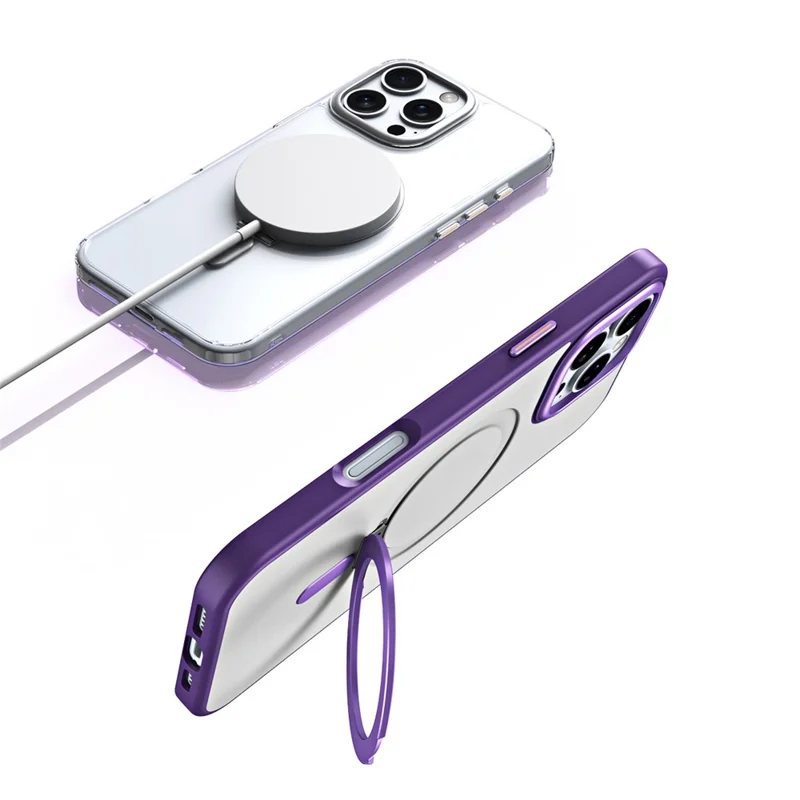 For iPhone 16 Pro Max Case Compatible with MagSafe TPU+Acrylic Kickstand Phone Cover - Purple - 3