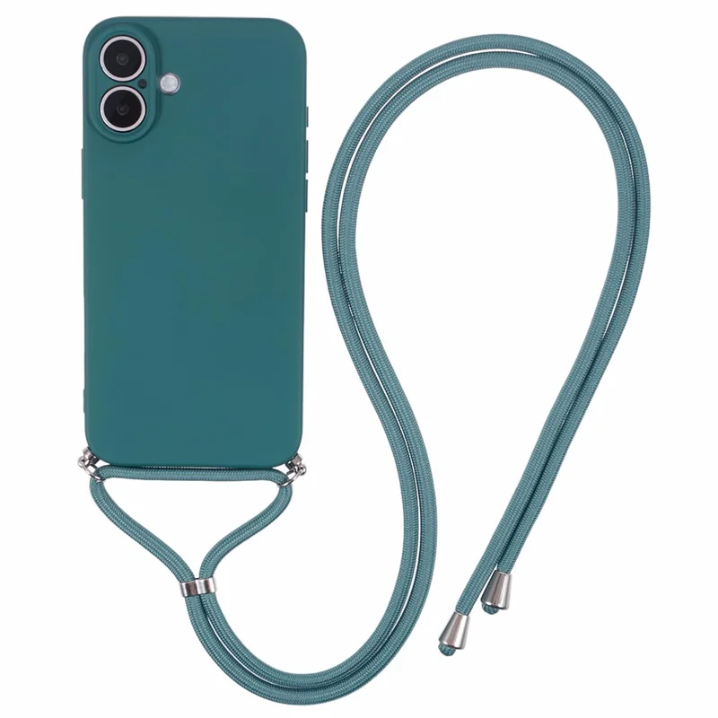 For iPhone 16 Plus Crossbody Case TPU Protective Phone Cover with Soft Fiber Lining - Army Green - 1